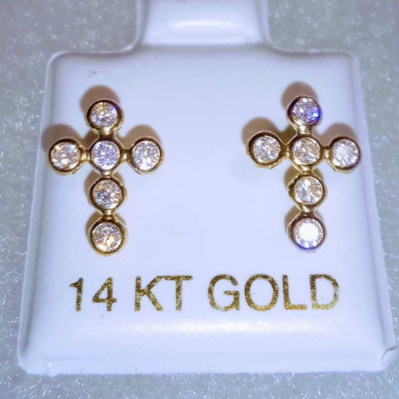 Elegant 14k Solid Yellow Gold Round CZ Screwback Stud Earrings - Picture 1 of 5